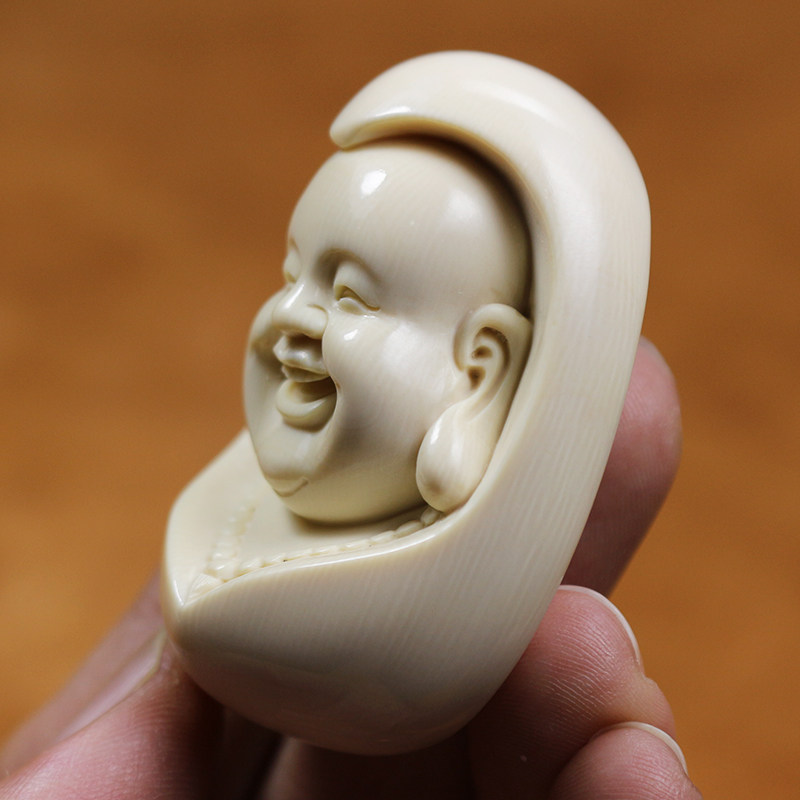 【弥勒佛】猛犸牙雕 纯手工雕刻 猛犸象牙吊坠/挂件