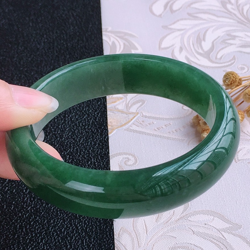 3mm】缅甸a货翡翠老坑油青满色正装手镯65.68g