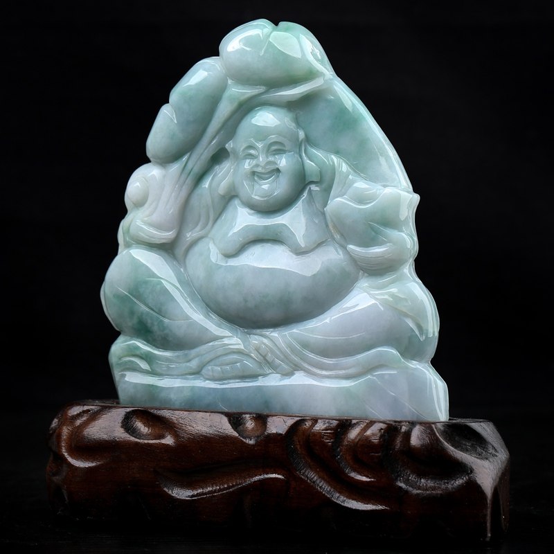 【拍卖】缅甸天然正品a货糯种春带彩佛公摆件560.6g