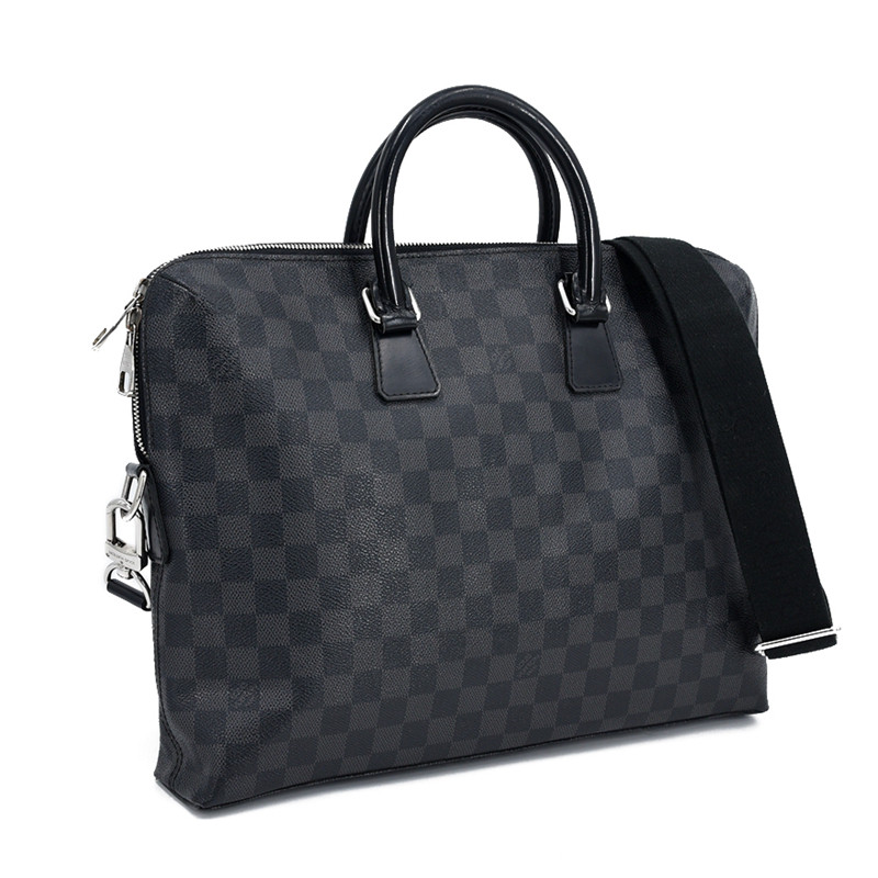 [9.5新][中检]路易威登lv男士黑棋盘格公文手提单肩斜挎电脑包