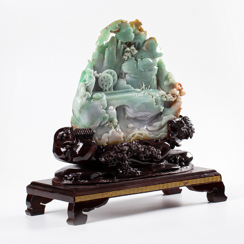 拍卖缅甸天然a货翡翠三彩山水摆件 3.10kg