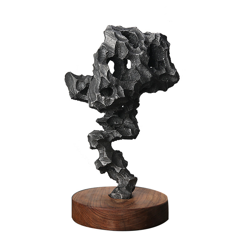 静迟美学 纯手工失蜡铸铁太湖石设计46cm高 办公家居风水摆件