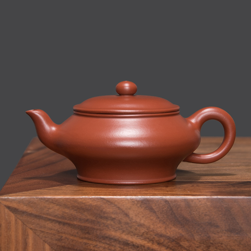 红月水扁壶马小琴纯手工制黄龙山朱泥180cc实用送礼紫砂茶具