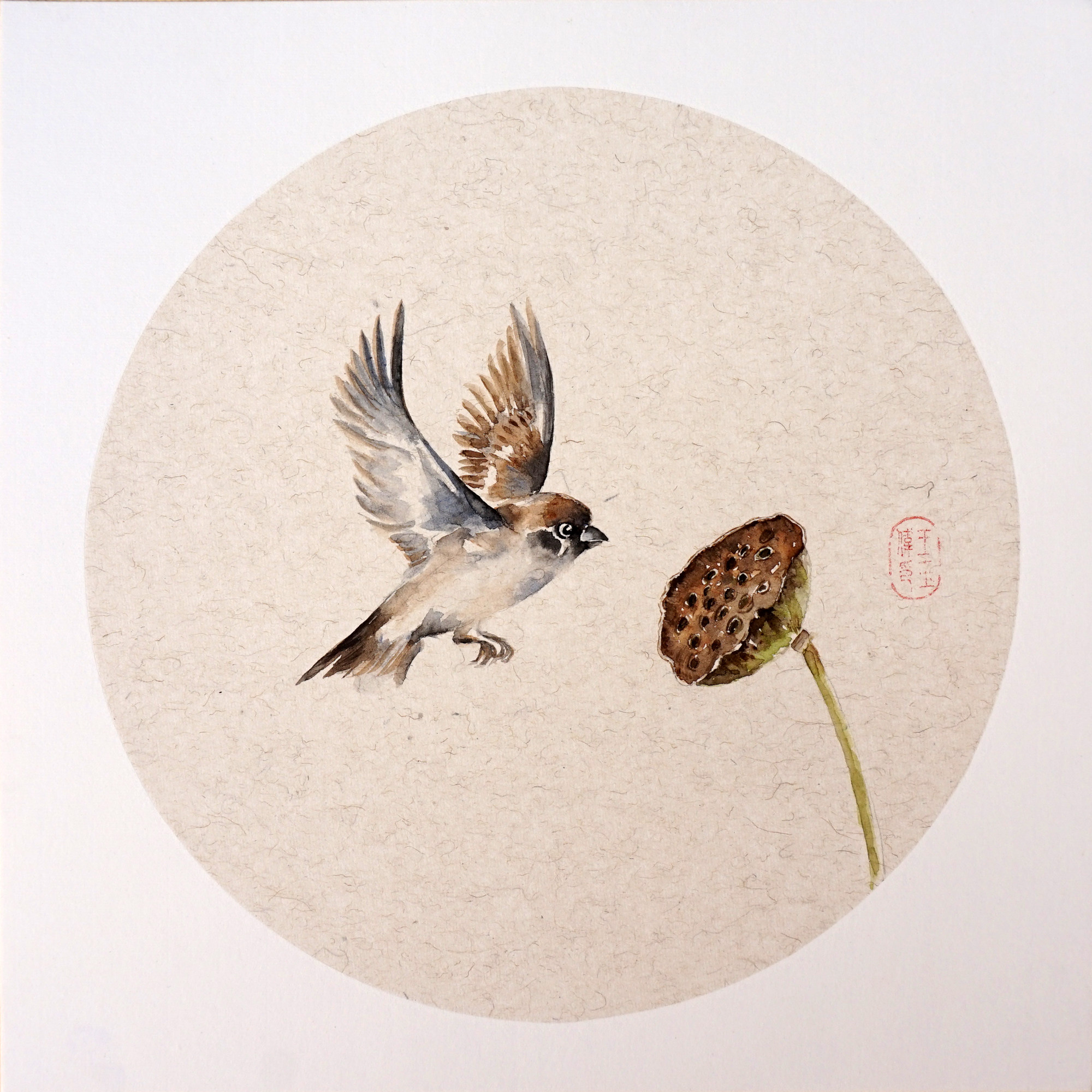 送装裱王玉伟《麻雀》纸本水彩