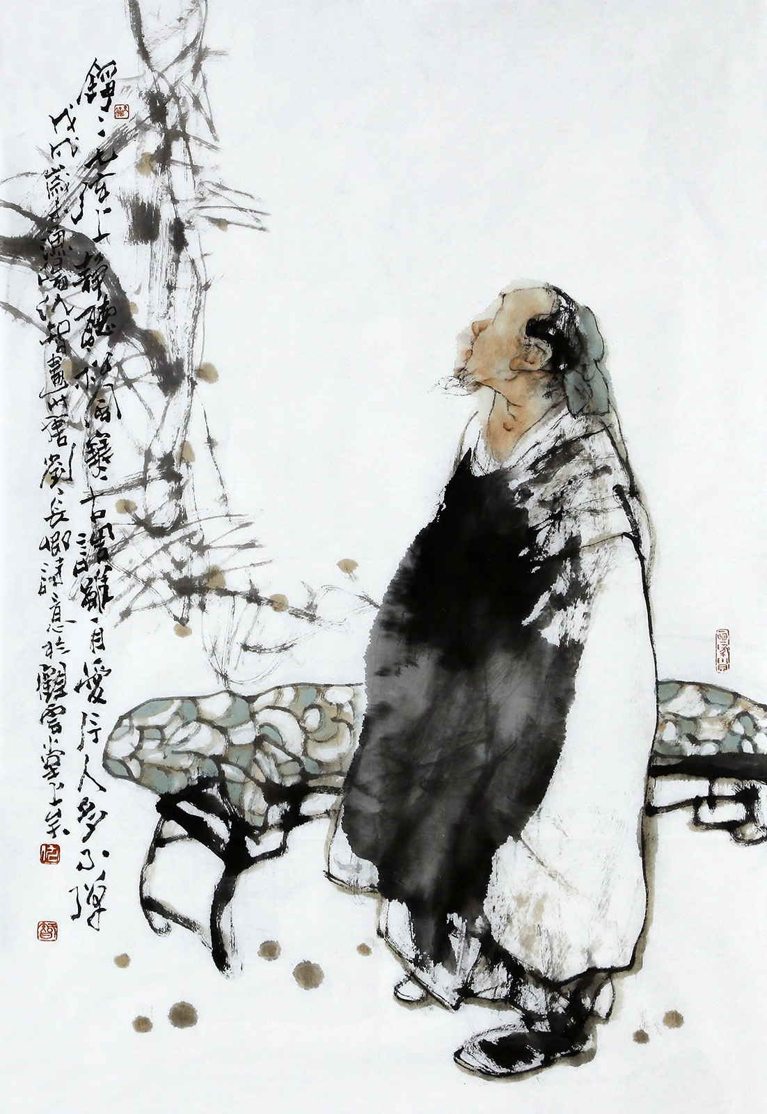中美协仇宏志《铮铮七弦上》中国艺术研究院助教 国画人物画7674