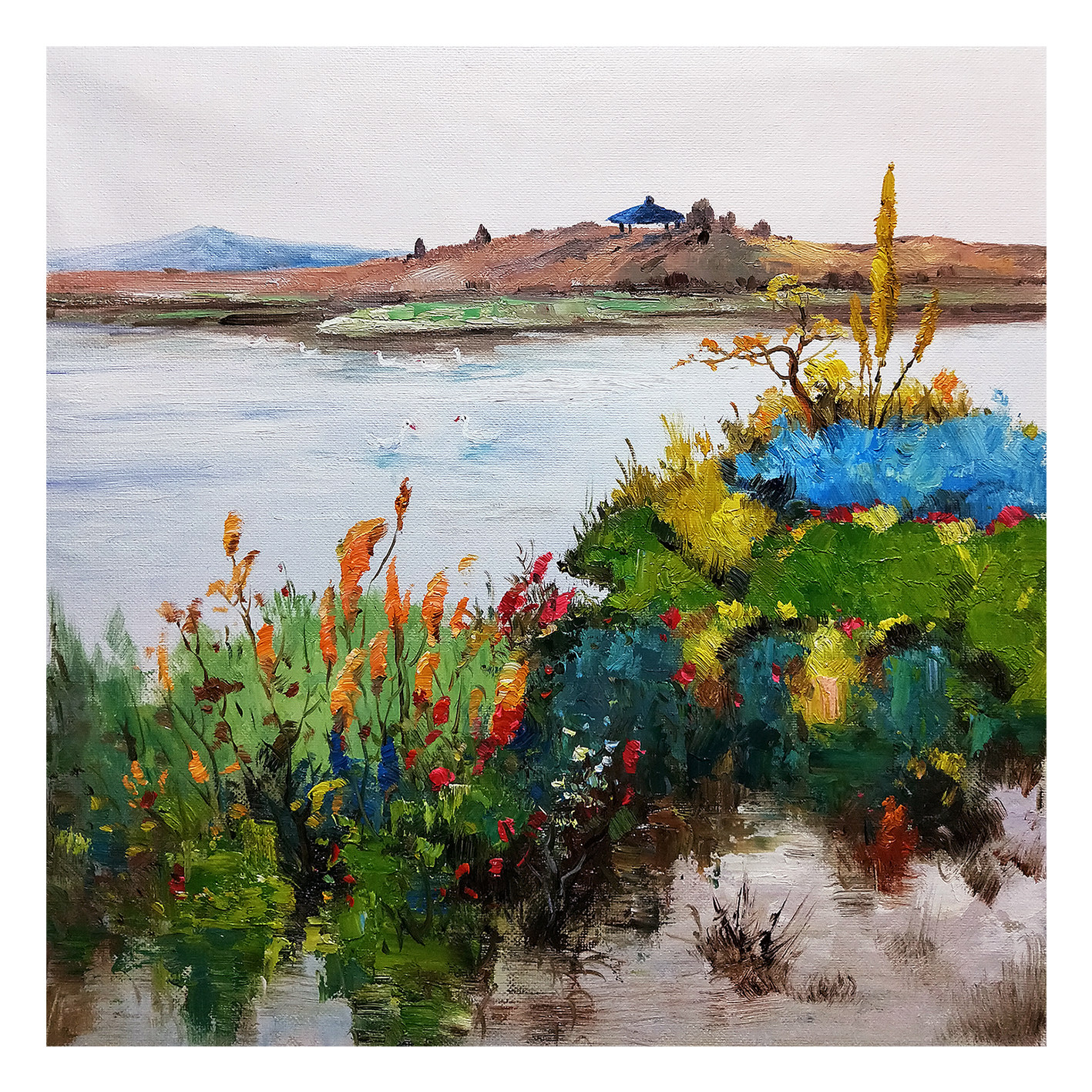【国家一级美术师】吉洋《江边》收藏精品风景油画