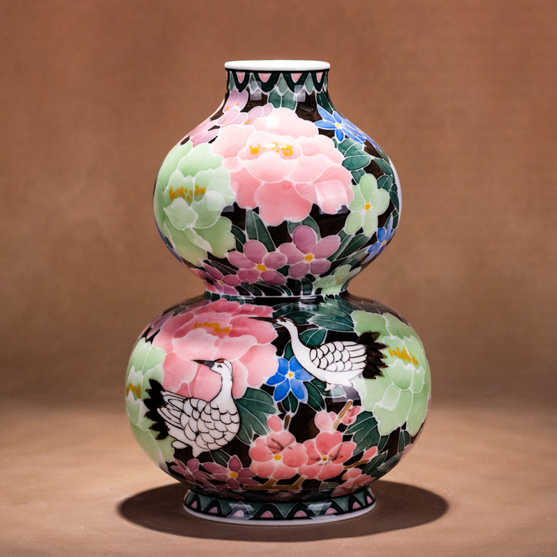 官窑福禄送礼 系70年代旧藏绝迹洪江大球泥纯手绘葫芦花瓶摆件