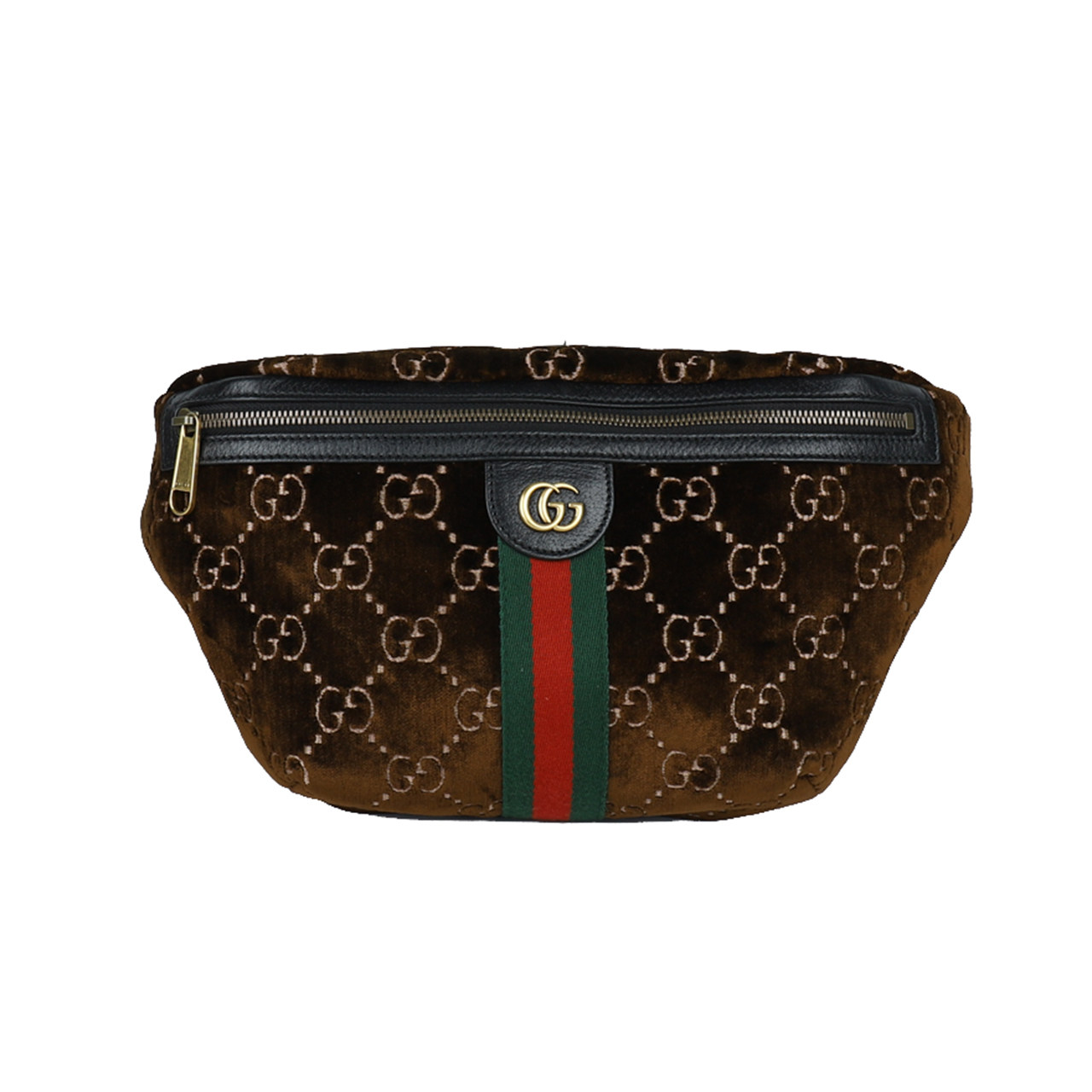 拍下即打85折[9.8新]古驰gucci男士棕色天鹅绒腰包参考价12000