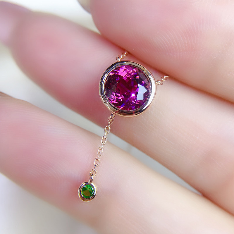 天然碧玺锁骨链1.88ct 18k金镶钻石0.06ct hdb704