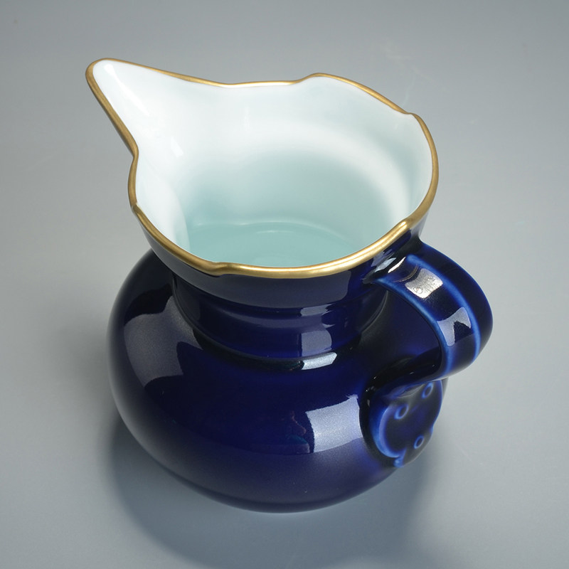 格物 霁蓝釉描金僧帽公道杯分茶匀杯手工颜值茶器景德镇功夫茶具