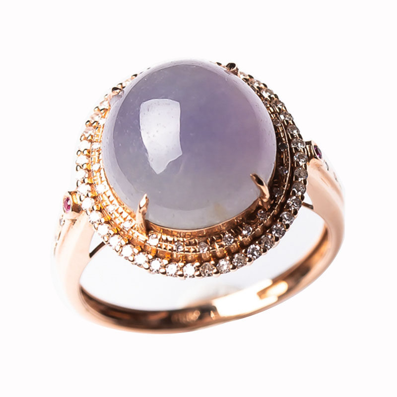 玉戒指 18k金镶钻豪华镶嵌紫罗兰蛋面戒指 圈口17.5mm 3.48g y407