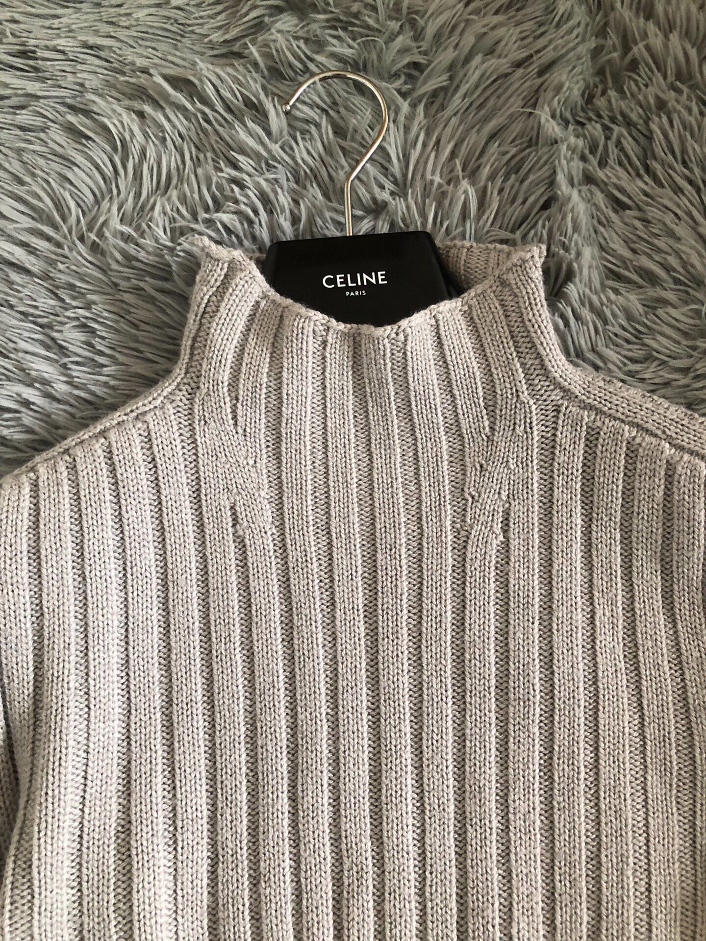 Celine Light Beige Ribbed Turtleneck — front