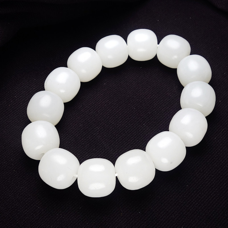 和田玉白玉羊脂级苹果珠细润手串寓意石来运转94.79克男女士手串