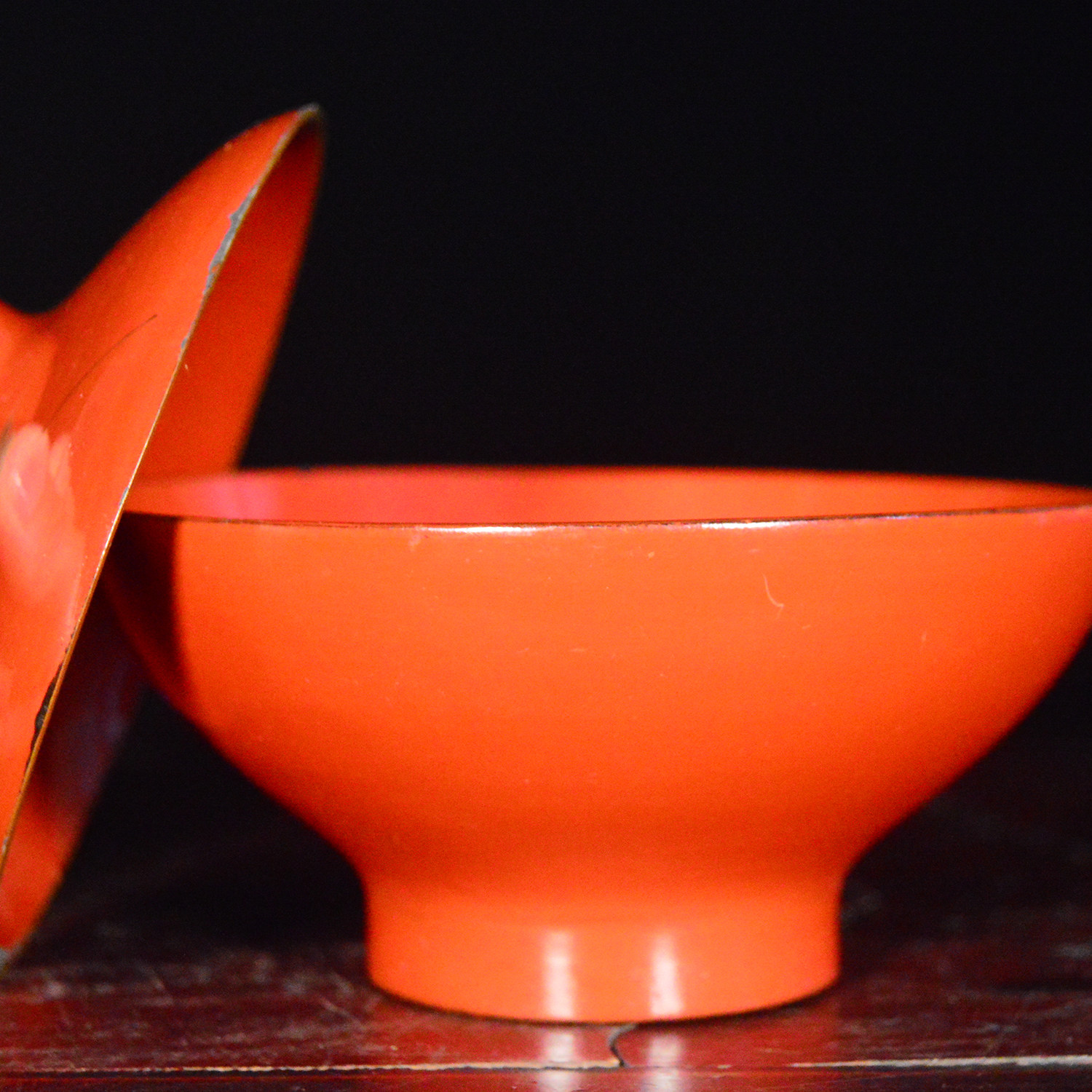 日本回流.花卉叶饰漆器盖碗 老物件rb