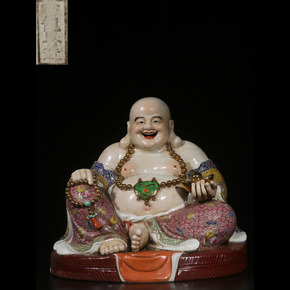 旧藏曾龙昇造款粉彩弥勒佛坐像摆件阿里拍卖p0826