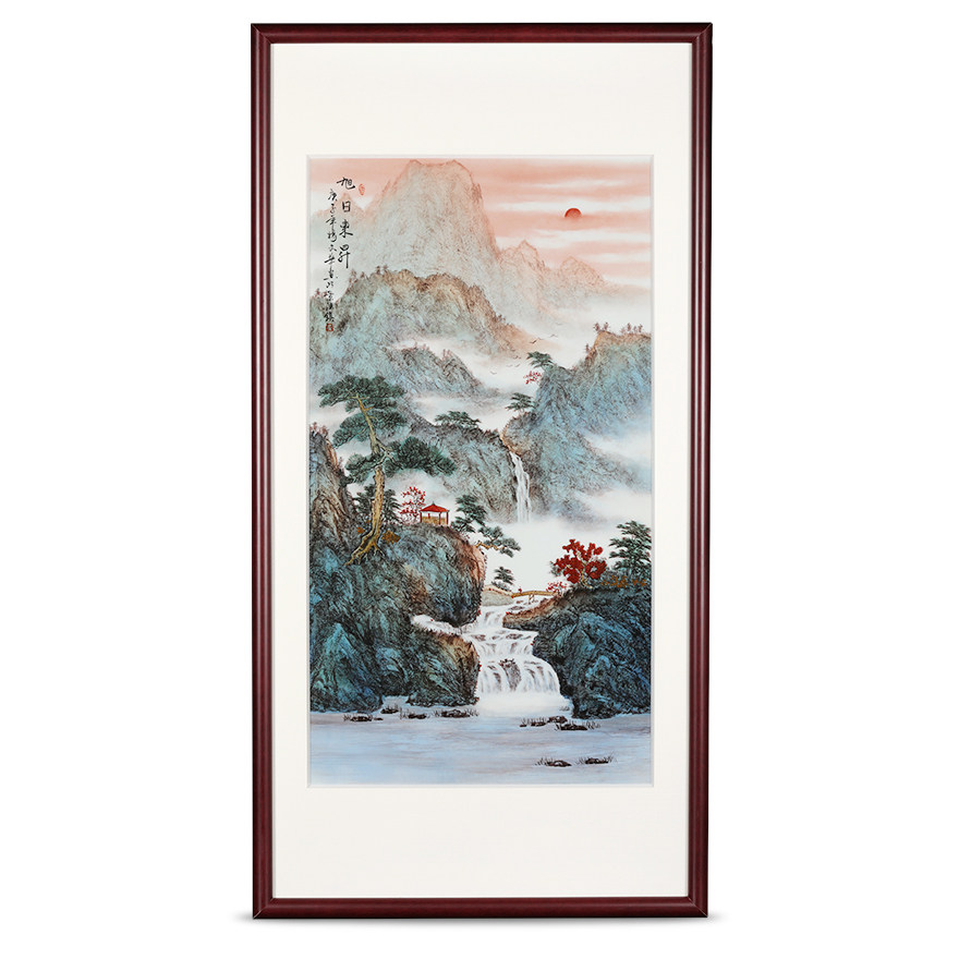非遗传承人杨文华作品《旭日东升》 景德镇手绘山水瓷板画