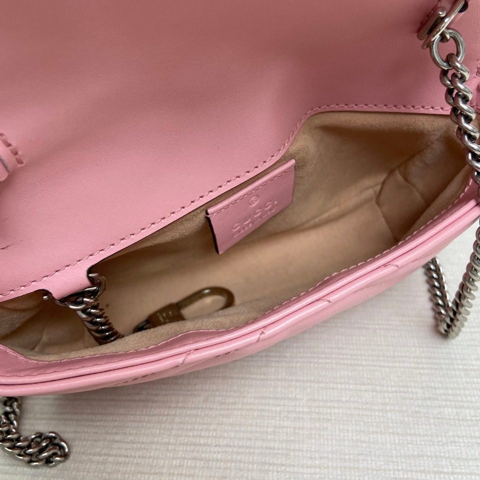 [9新]gucci/古奇gg marmont系列粉色绗缝皮革超迷你手袋476433