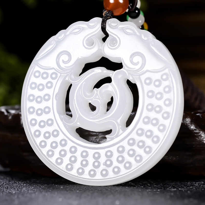 【降价拍】限3件羊脂玉【 龙凤呈祥】和田玉仿古龙凤挂件37.787克