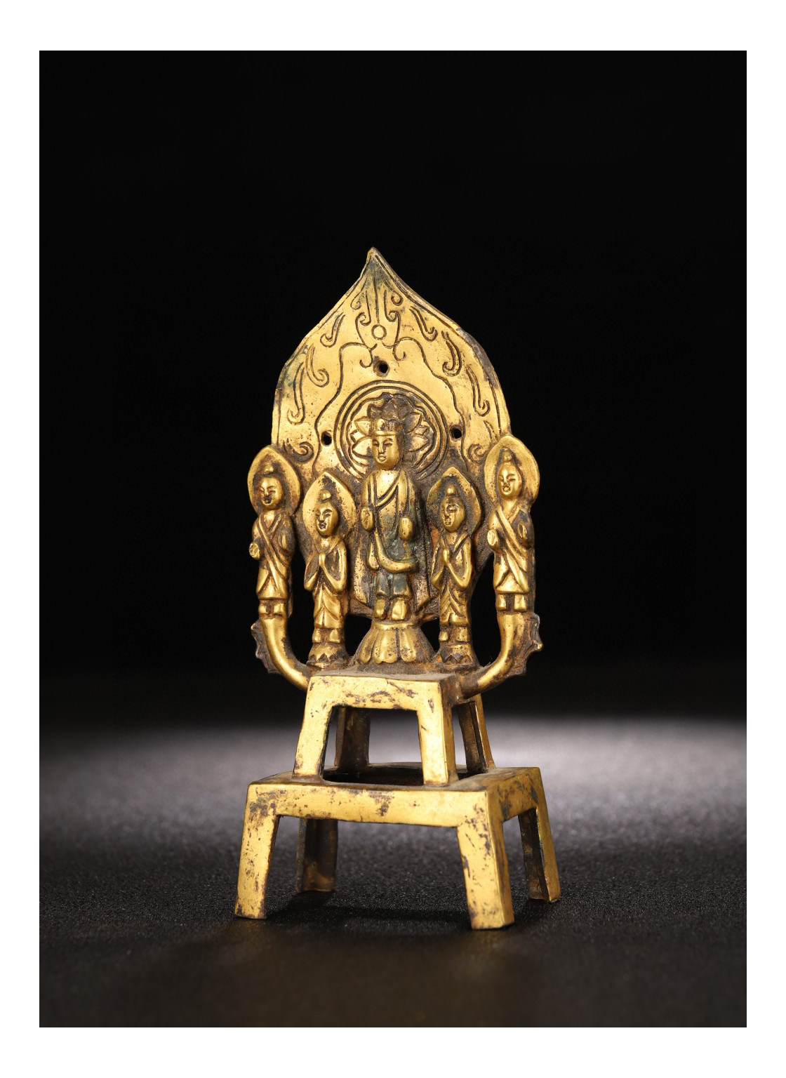 【鬼市】a1761 旧藏铜鎏金板凳佛 高15㎝宽7㎝重244g