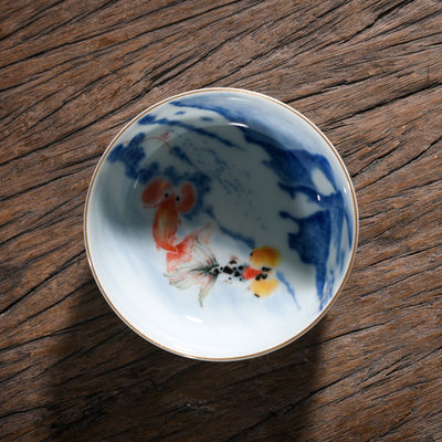 朱老师 手工【青花瓷金鱼杯】8.5cm 景真堂 景德镇 瓷器陶器