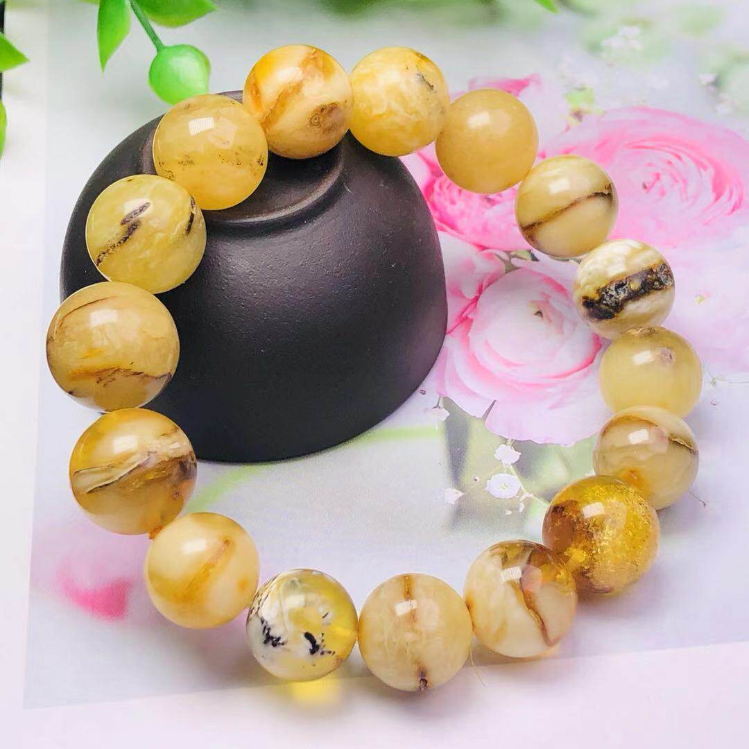 19.84g 12 mm精品俄料植物珀蜜蜡圆珠手串【一元拍】