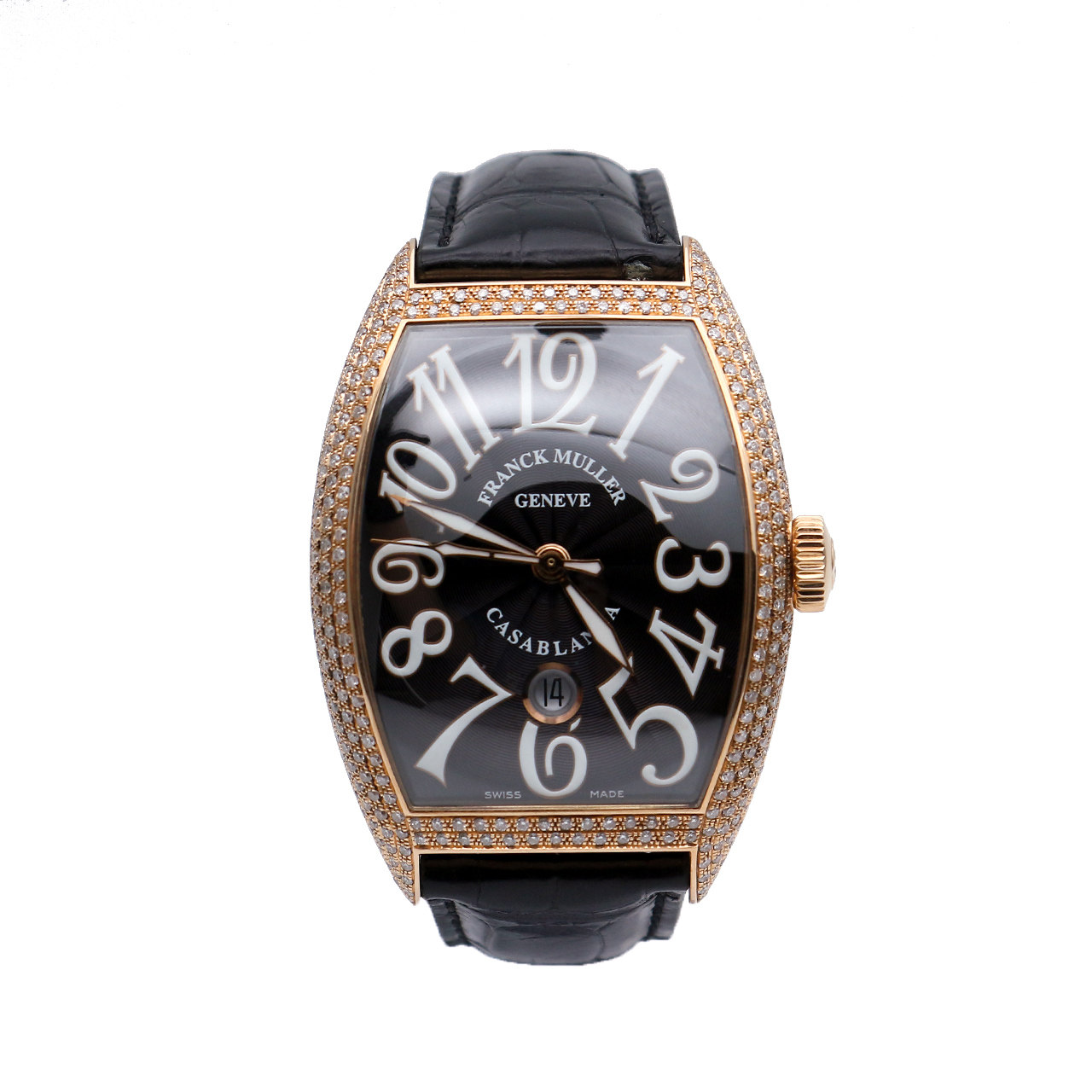 即拍即得【95新】法穆兰酒桶型18k玫瑰金后镶钻自动机械皮带男表