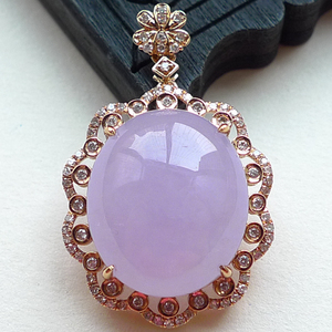 吊坠女18k金镶玉吊坠紫罗兰翡翠蛋面裸石镶嵌钻石正品玉石5.39克