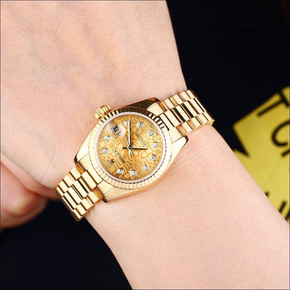 国检[9.5新]劳力士179178女装日志型金劳原镶时标钻自动机械女表