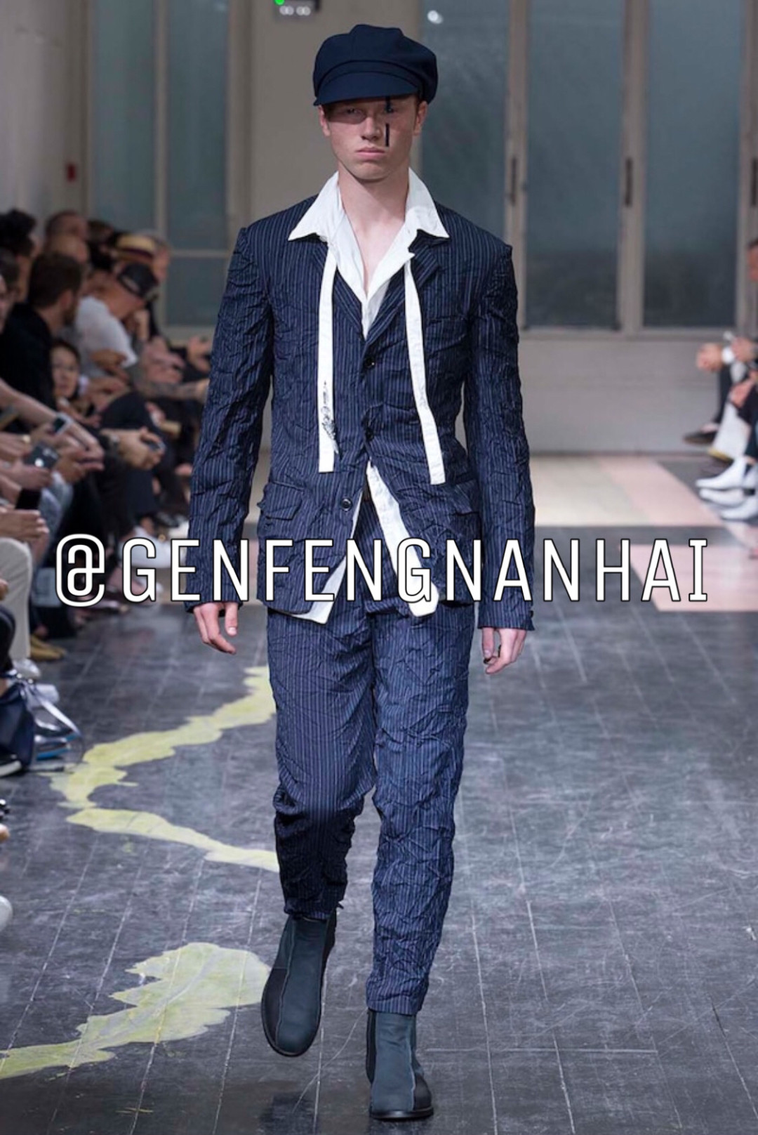 Yohji Yamamoto 16ss Striped Crinkled Blazer — detail