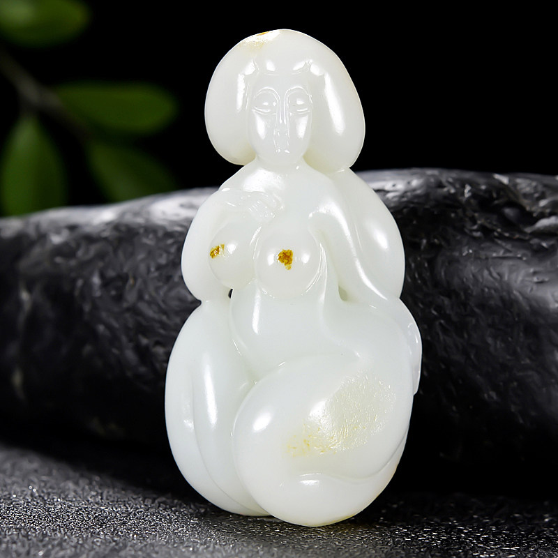 白润料和田羊脂玉美女寓意玉贵人羊脂白玉和田玉玉贵人74.5184g