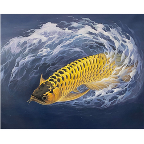 毛汉春《富贵金龙鱼》写实布面油画客厅卧室装饰画收藏纯手绘