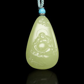 稀缺黄玉新疆和田玉若羌料黄玉笑口常开笑佛弥勒佛吊坠26.59g