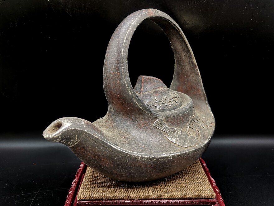 【鬼市】紫砂雀鸣图包锡壶