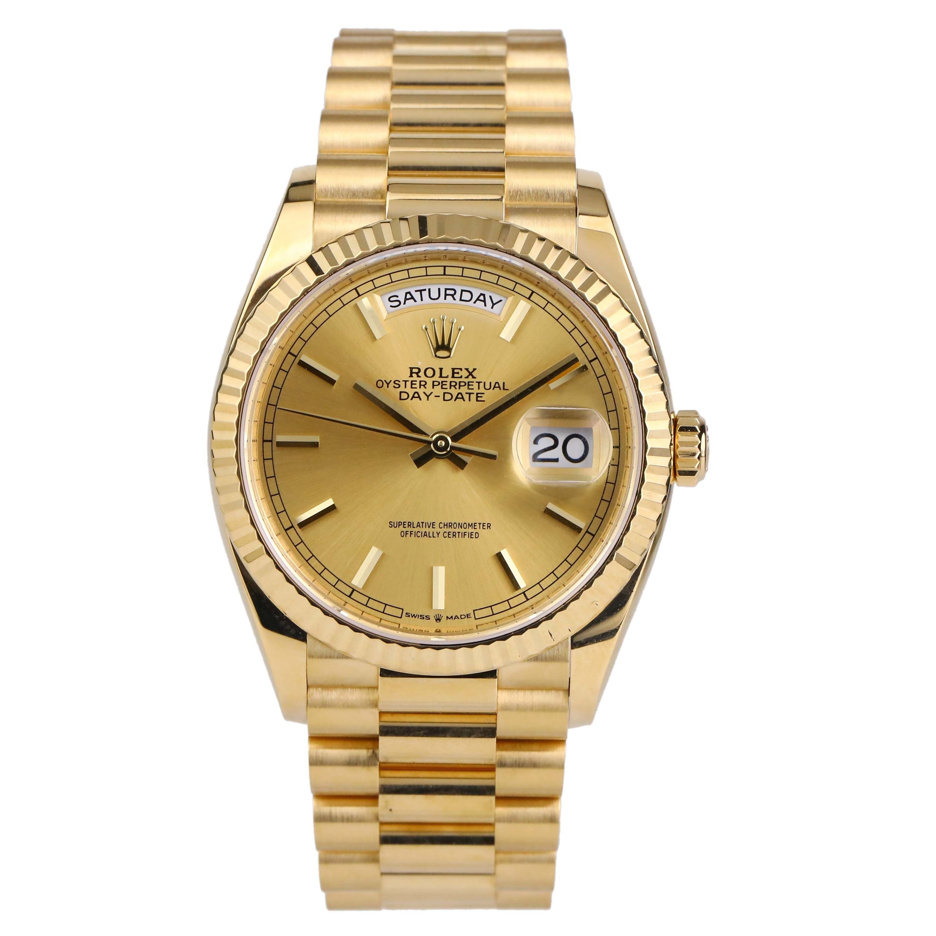[9.8新]20年10月劳力士金劳128238星期日历型黄金全自动机械男表