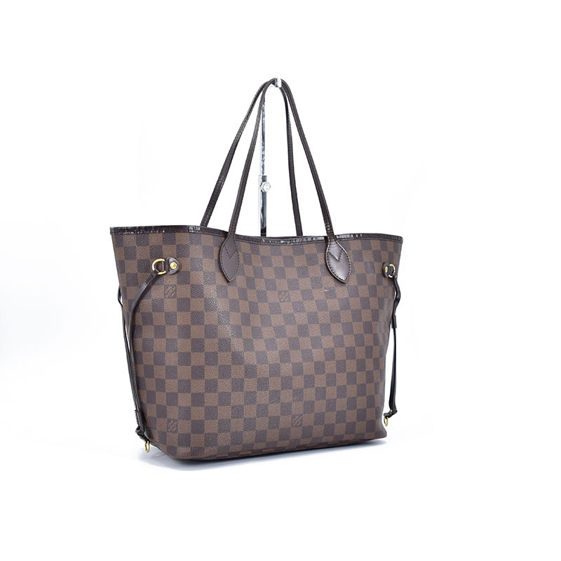 [9.5新]路易威登lv棕棋盘格neverfull单肩手提包购物袋中号无子袋