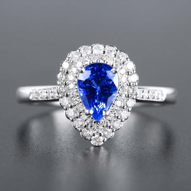 水滴形天然蓝宝石戒指女108克拉18k戒指镶嵌钻石意禄珠宝la790
