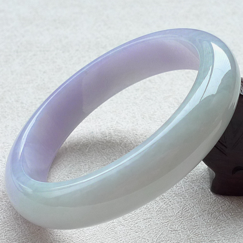 8mm 翡翠a货老坑种紫罗兰双彩飘绿手镯 66.12克