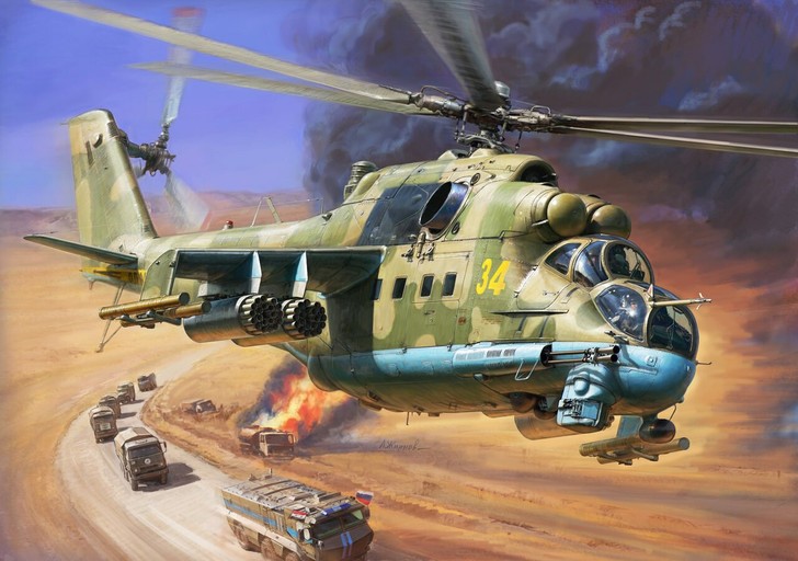 小号手军事飞机拼装模型1:72俄罗斯米里米-24母鹿直升机