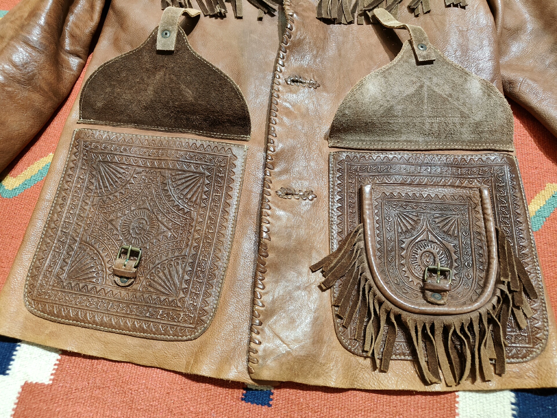 Vintage Ralph Lauren Carved Leather Jacket — detail
