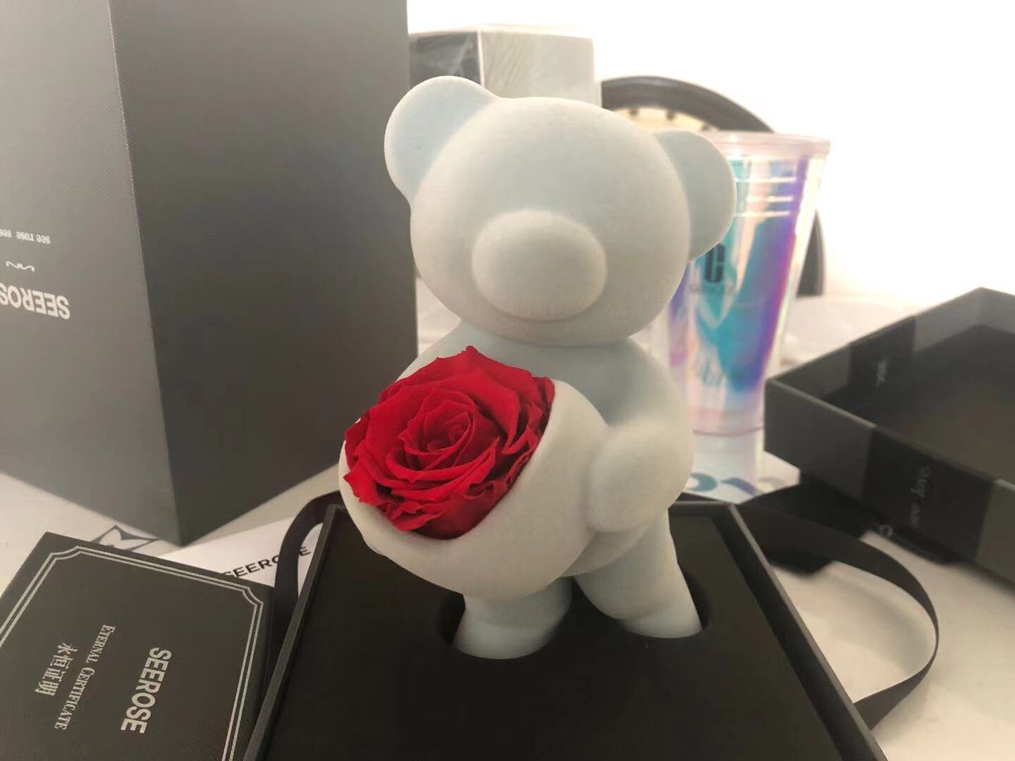 seerose永生花玫瑰花圣熊礼盒支持预约日期发货300元左右表白礼物