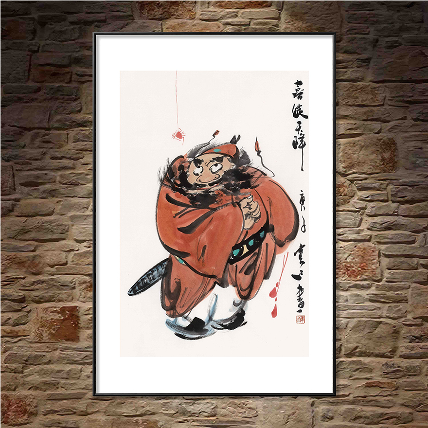 当代名家书画院 窦红《喜从天降》写意手绘钟馗人物竖幅水墨国画 中美