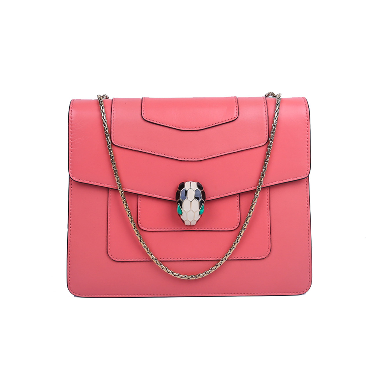 [9.5新]宝格丽bvlgari女士橘粉色单肩斜挎蛇头包cnb1911028