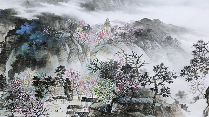 巨幅2.4米 莫春生《峡江春晓》国画山水画客厅办公室收藏拍卖1089
