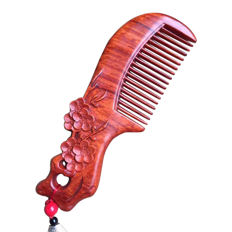 【1元起拍】梅花木梳 印度小叶紫檀 宫廷梳子 少女梳 梳头无静电