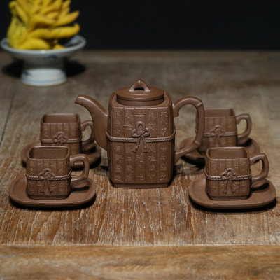 国高工【全手工高风亮节套壶九件套】 原矿紫泥 紫砂壶茶壶