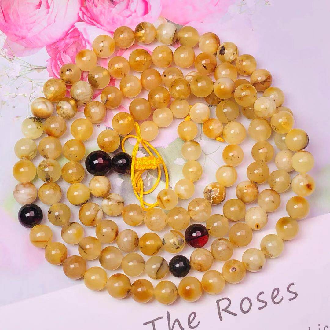17.71g 6 mm植物珀圆珠蜜蜡108项链【一元拍】