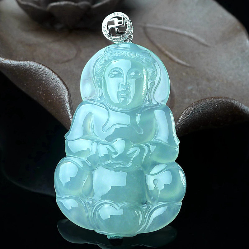 18k金伴钻镶嵌扣头冰种观音吊坠 9.47g