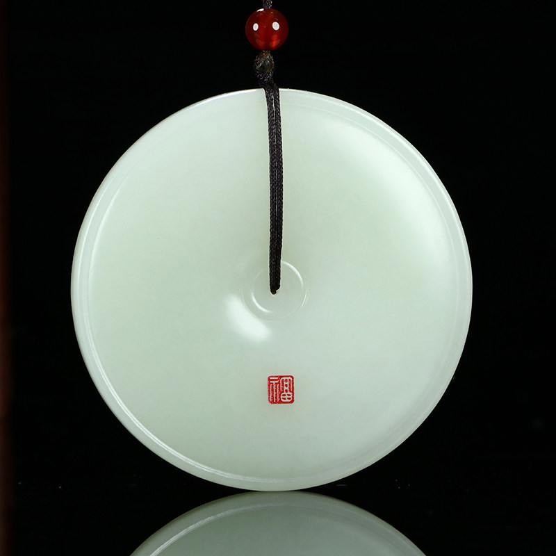 【免保】平安是福 省级大师王朝安 和田玉白玉平安扣挂件65.26g