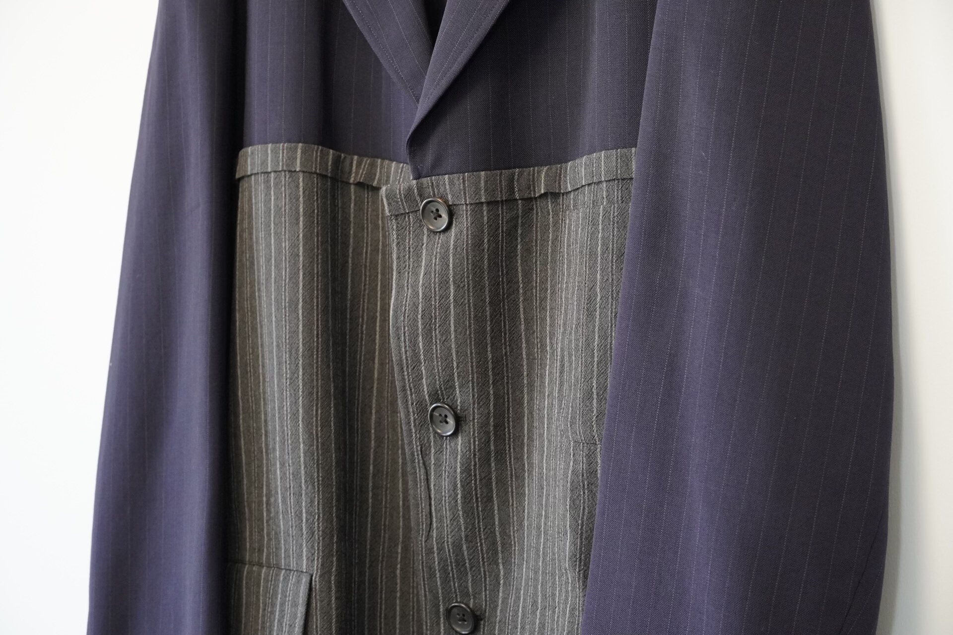 Yohji Yamamoto 94SS Spliced Stripe Wool Jacket — detail