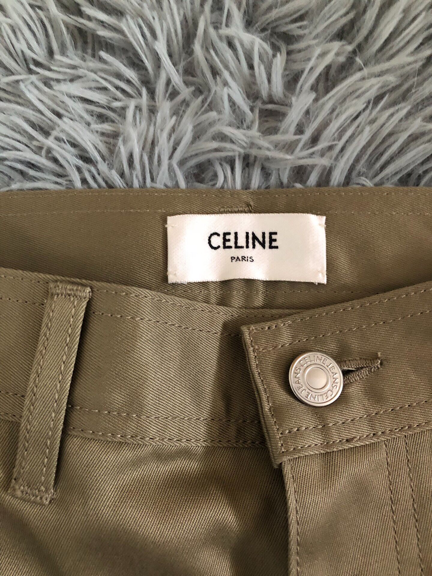 Celine Military Green Straight-Flared Pants — detail